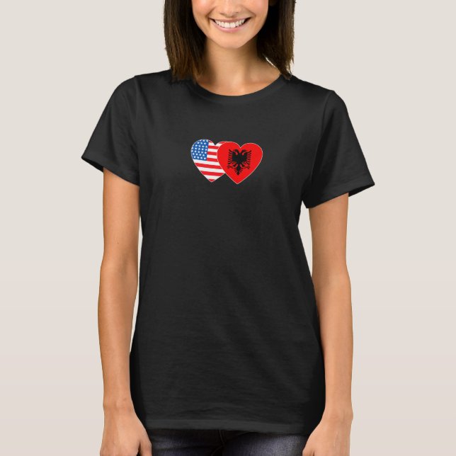 Camiseta Albania &USA Flag Twin Heart for Albanian American (Frente)