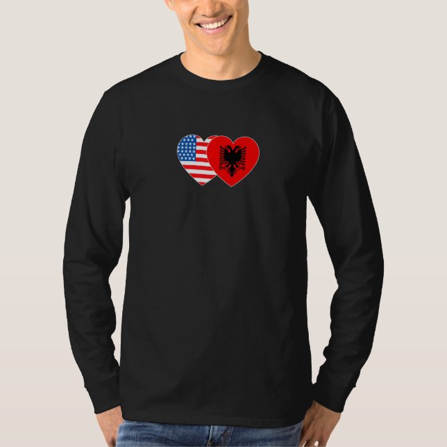 Camiseta Albania &USA Flag Twin Heart for Albanian American (Frente)