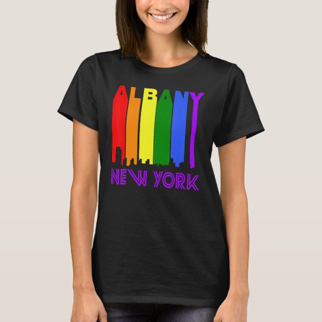 Camiseta Albany New York Lgbtq Orgulho gay Rainbow Skyline (Frente)