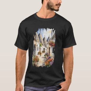 Camiseta Alberobello Puglia Pintura Aquarela Vintage Ar