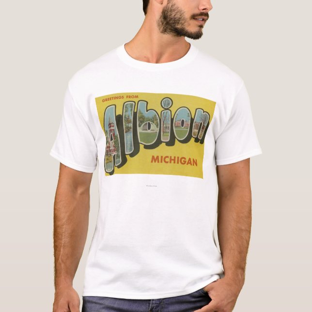 Camiseta Albion, Michigan - grandes cenas da letra (Frente)