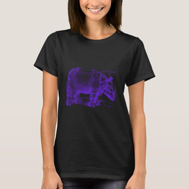 Camiseta Albrecht Durer Renaissance Rhinocerontes em Roxo (Frente)