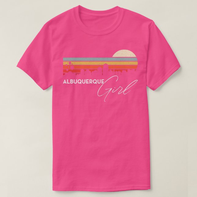 Camiseta Albuquerque Girl Retro Sunset City Skyline Souveni (Frente do Design)