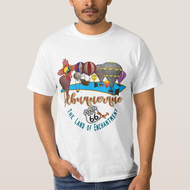 Camiseta Albuquerque Novo México Rota 66 Balão de Ar Quente (Frente)