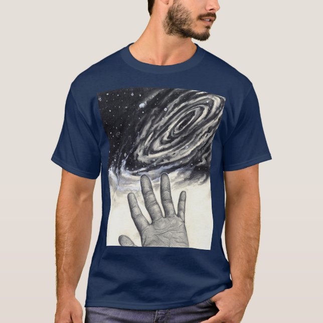 Camiseta Alcance de Mão Universo para a Ilustração das Estr (Frente)