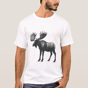 Camiseta Alce da Floresta de Inverno Moderna e Elegante