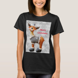 Camiseta Alce de Natal feliz usando um chapéu         