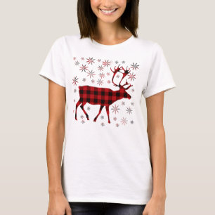 Camiseta Alce de Natal, veado, alce, rena, xadrezes vermelh