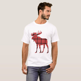 Camiseta Alce de Natal Vermelho Xadrez Escocês Padrão