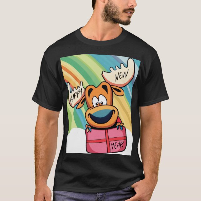 Camiseta Alce feliz ano novo - Design de Celebração Festiva (Frente)