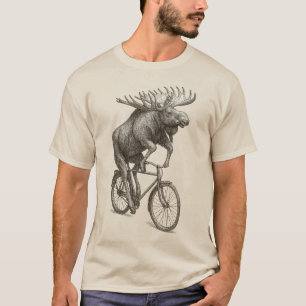 Camiseta Alce Montando Bicicleta Arte Antiga Amante de Anim