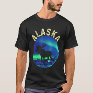 Camiseta Alce Retro do Alasca com Aurora Boreal Alasca Da