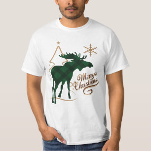Camiseta Alces da xadrez do verde do estilo country do