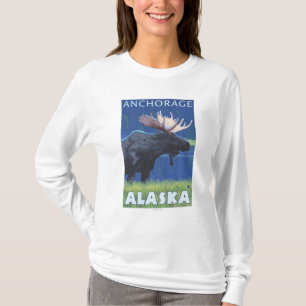 Camiseta Alces na noite - Anchorage, Alaska