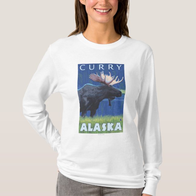 Camiseta Alces na noite - caril, Alaska (Frente)