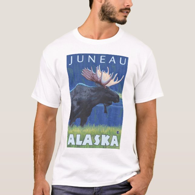Camiseta Alces na noite - Juneau, Alaska (Frente)