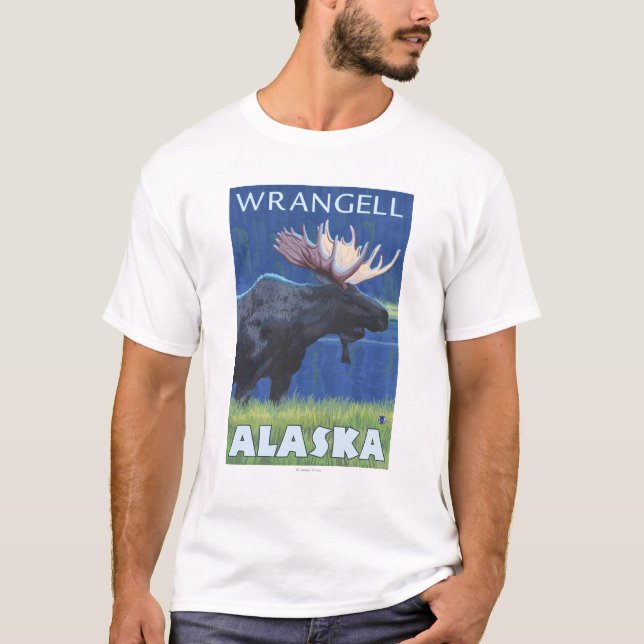 Camiseta Alces na noite - Wrangell, Alaska (Frente)