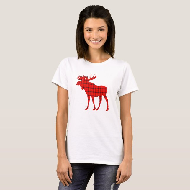 Camiseta Alces vermelhos da xadrez (Frente Completa)