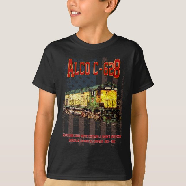 Camiseta Alco C-628 Locomotiva Diesel e bandeira americana (Frente)