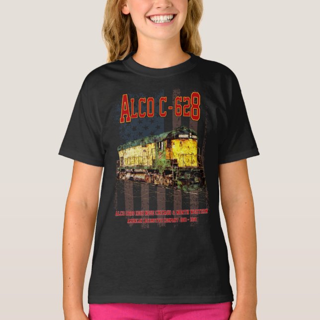 Camiseta Alco C-628 Locomotiva Diesel e bandeira americana (Frente)