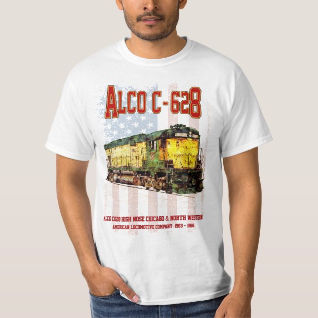 Camiseta Alco C-628 Locomotiva Diesel e bandeira americana (Frente)