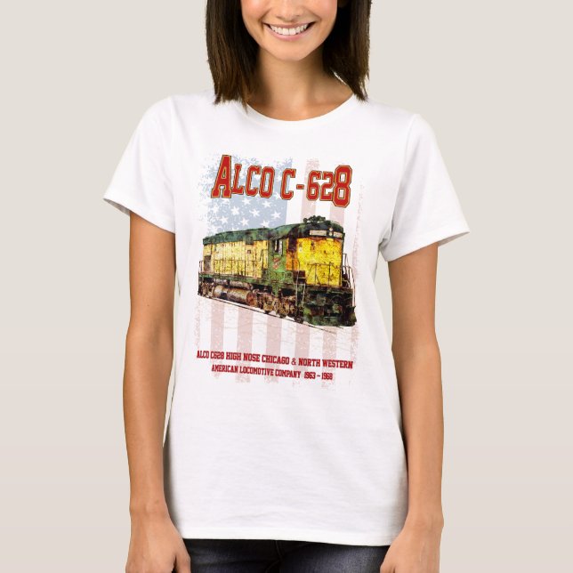 Camiseta Alco C-628 Locomotiva Diesel e bandeira americana (Frente)