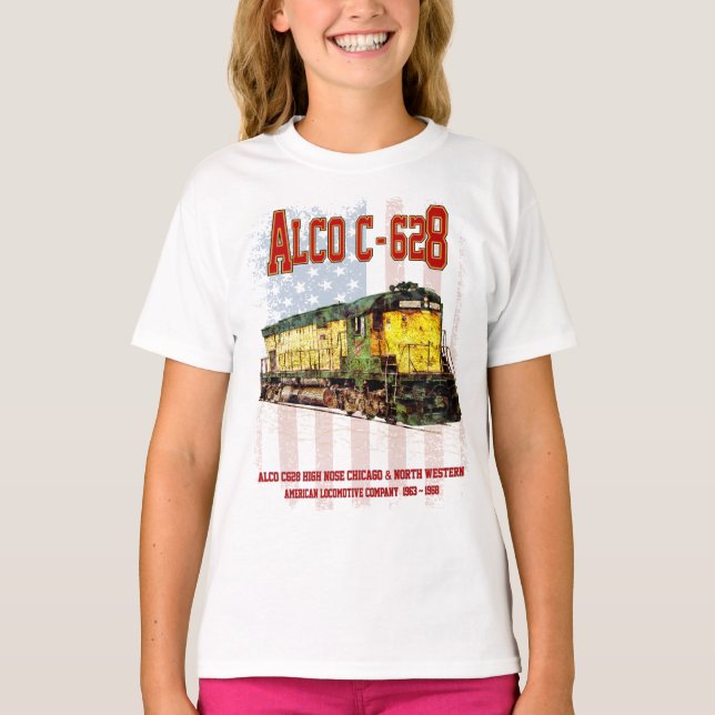 Camiseta Alco C-628 Locomotiva Diesel e bandeira americana (Frente)