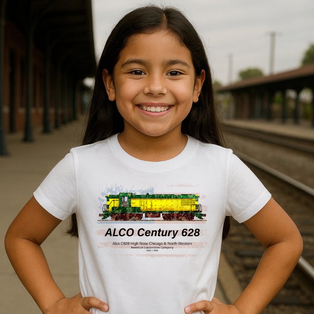 Camiseta Alco C-628 Locomotiva Diesel e bandeira americana (Alco C-628 aka Alco Century 628 Diesel Locomotive. Girl Basic T-Shirt)