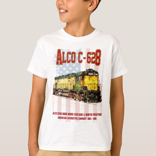 Camiseta Alco C-628 Locomotiva Diesel e bandeira americana (Frente)