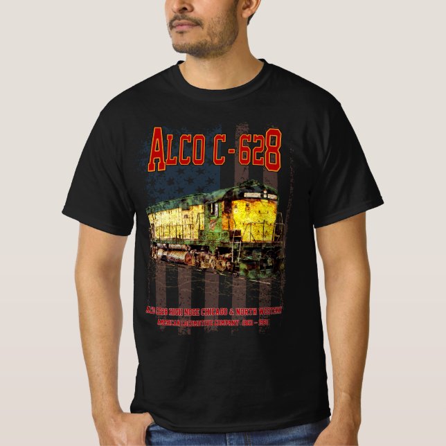 Camiseta Alco C-628 Locomotiva Diesel e bandeira americana (Frente)