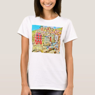 Camiseta Aldeia italiana de pesca da Riviera, Flores L/S T