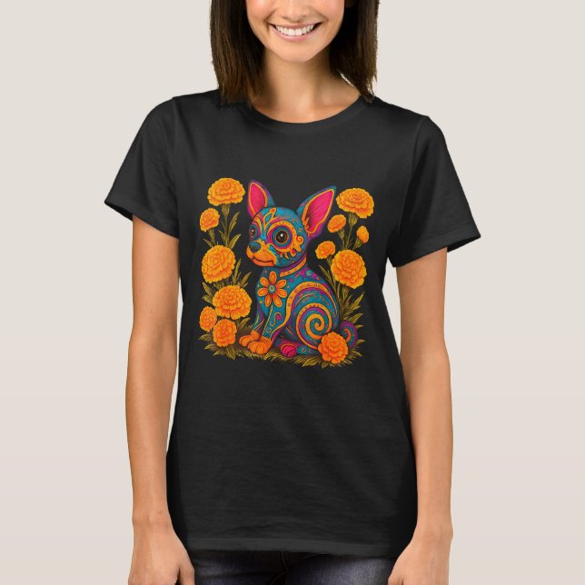 Camiseta Alebrije Dog Flower Mexican Folk Art Owner Mom Dad (Frente)