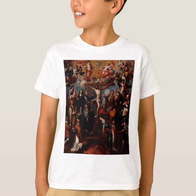 Camiseta Alegoria de crucificação com Santos jesuítas (Frente)