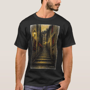 Camiseta Alegre Arte de Parede de Ruela Europeia Desenhada 