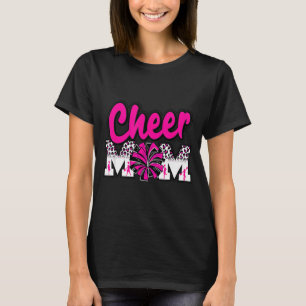 Camiseta Alegre mãe letras onça rosa quente preto cheer pom