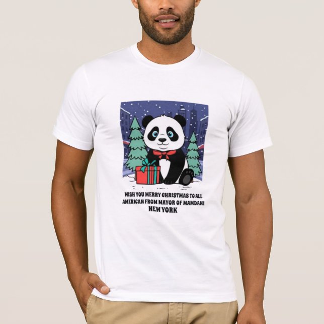 Camiseta Alegre Natal Panda Fofo | Nova York Holi (Frente)