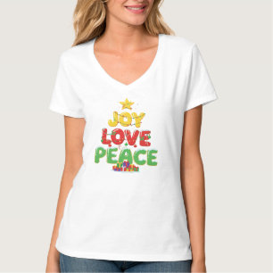Camiseta Alegria Amor Paz Árvore de Natal Festiva