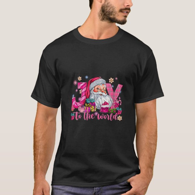 Camiseta Alegria Ao Feriado De Natal Dos Papais noeis Rosa  (Frente)