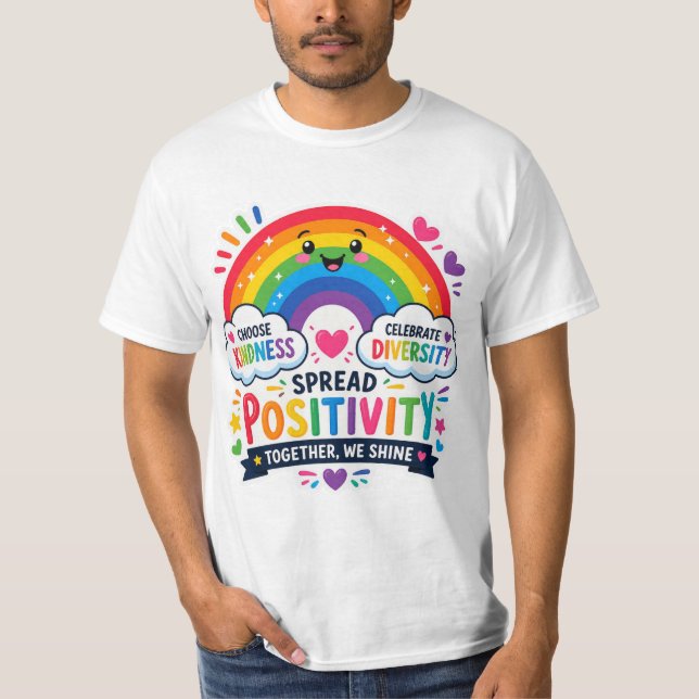Camiseta Alegria Arco-íris Positividade & Diversid (Frente)