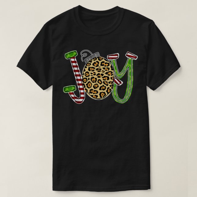 Camiseta Alegria com o Leopard Candy Cane de Natal Engraçad (Frente do Design)