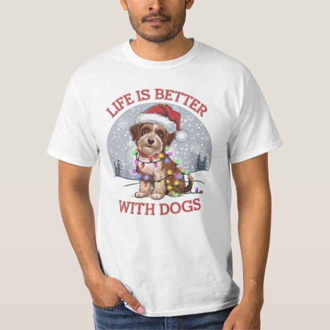 Camiseta Alegria de Cachorro de Natal: Um Vetor Festivo Grá (Frente)