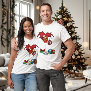 Camiseta Alegria de Férias de Natal Coquetel Dragão Vermelh