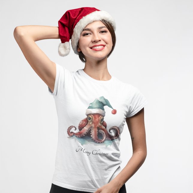 Camiseta Alegria de Natal de Octopus, personalizada (Criador carregado)