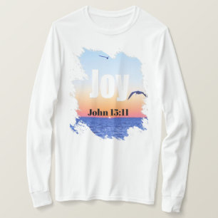 Camiseta Alegria Escritura Pôr do Sol Radiante Sobre a Água