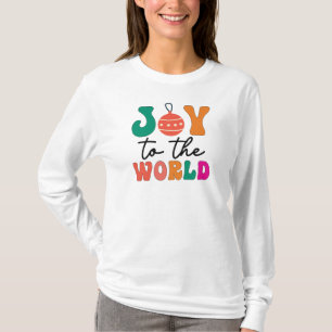 Camiseta Alegria Para O Mundo Tipografia Colorida de Natal