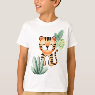 Camiseta Alegria Selva: Feliz Tigre Crianças Camisa-T