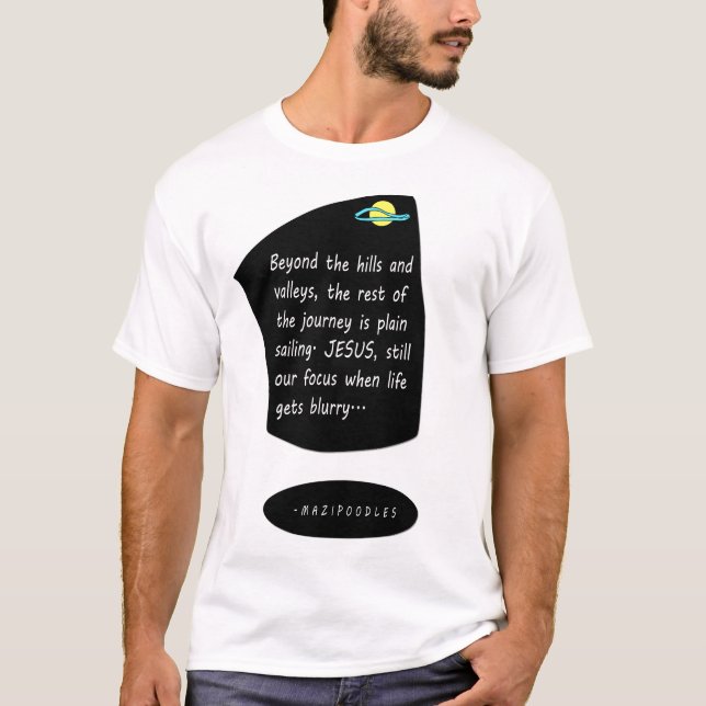 Camiseta Além das Colinas com Jesus - Letra branca (Frente)