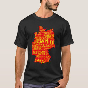 Camiseta Alemanha Mapeia Nomes de Cidade Palavra Nuvem Alem
