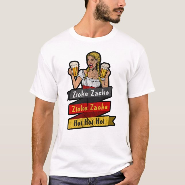 Camiseta Alemão Oktoberfest Zicke Zacke Zicke Zacke Hoi Hoi (Frente)