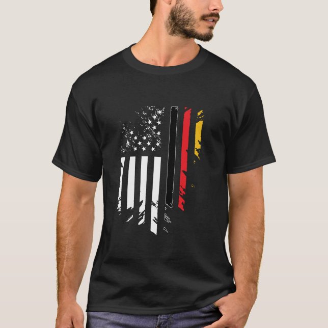 Camiseta Alemão Raízes Americanas Cresceu Alemanha EUA Flag (Frente)